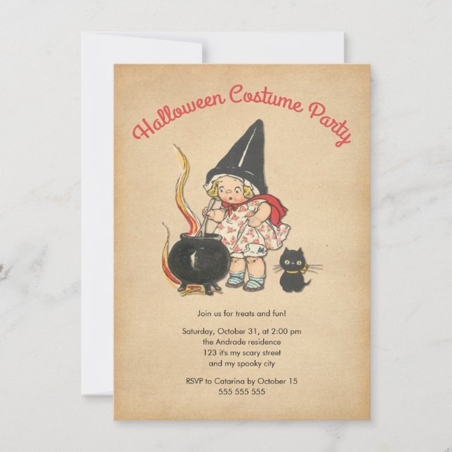 Invitation Chat mignon de Brew de Witchs de partie de costume (Devant)