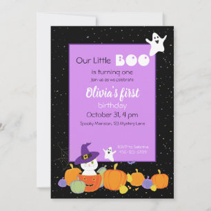 Invitation Chat mignon d'Halloween en Casquette sorcier