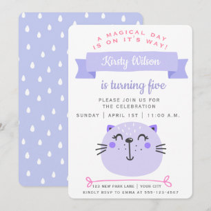 Invitation Chat mignon pourpre ANNIVERSAIRE DE ENFANT