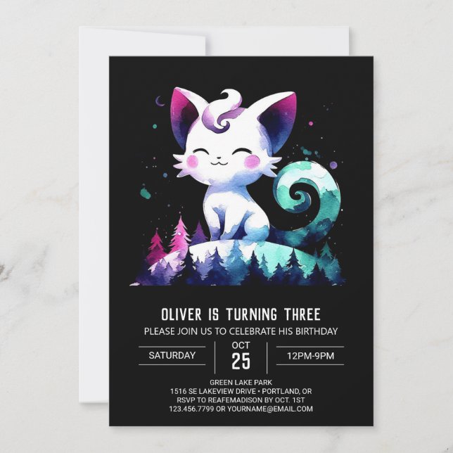Invitation Chat minimaliste doux Anniversaire (Devant)