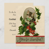 Chat Noël Joyau Holly Kitten Art antique