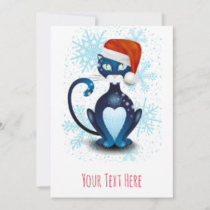 Invitation Chat noir avec Casquette Père Noël