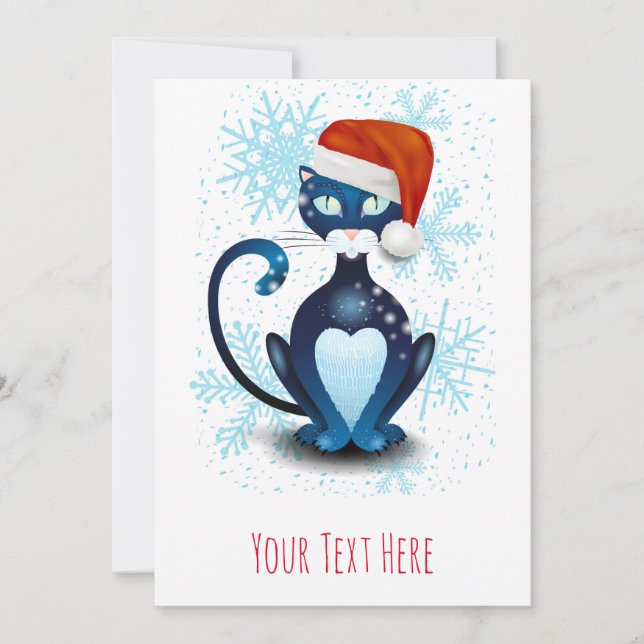 Invitation Chat noir avec le chapeau du Père Noël (Devant)