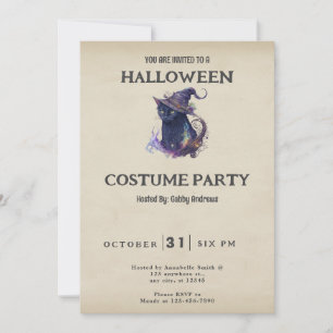 Invitation Chat noir dans le chapeau de sorcière Halloween vi