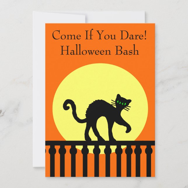 Invitation Chat noir de la fête d'Halloween sur Fence Moon Or (Devant)