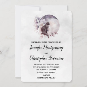 Invitation Chat noir devant un Mariage de Pleine lune