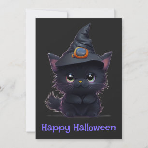 Invitation Chat noir d'Halloween blanc mignon