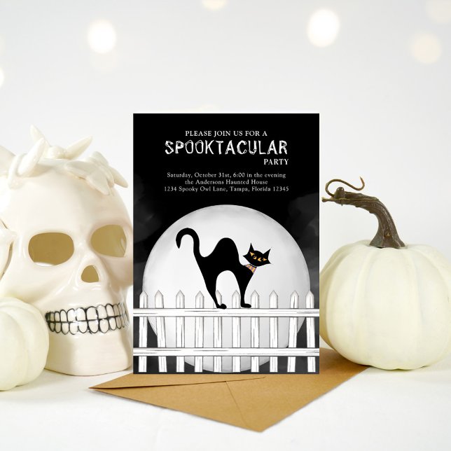 Invitation Chat noir Éffrayant Halloween Spooktacular (Halloween spooktacular invitation with whimsical black cat. )