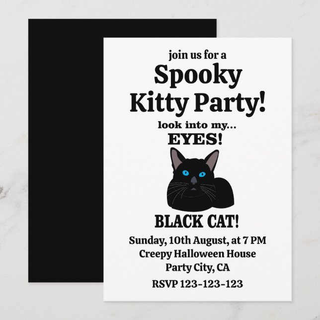Invitation Chat noir Éffrayant Kitty Party (Devant / Derrière)
