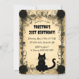Invitation Chat noir et fleurs noires modifiables