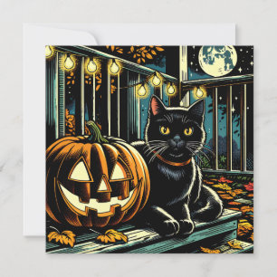 Invitation Chat noir et Jack-O=Halloween à la lanterne