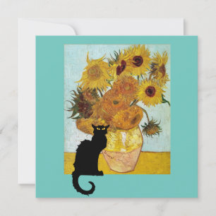 Invitation Chat noir et tournesols Van Gogh