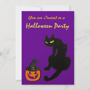 Invitation CHAT NOIR HALLOWEEN PARTY Gold Metallic