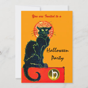 INVITATION CHAT NOIR HALLOWEEN PARTY MONOGRAM