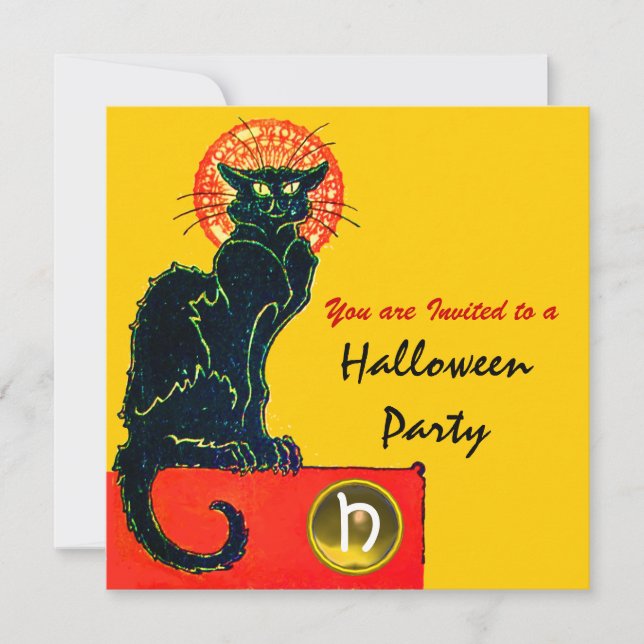 INVITATION CHAT NOIR HALLOWEEN PARTY MONOGRAM (Devant)