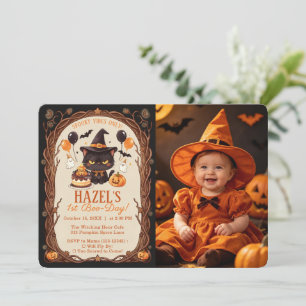 Invitation Chat noir mignon et effrayant Halloween Sorcière 1
