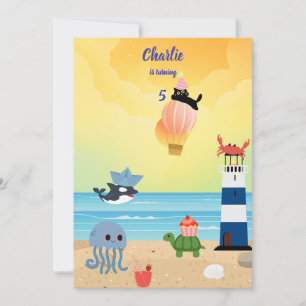 Invitation Chat noir sur le ballon à air chaud Sea Animaux an