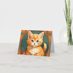 Invitation Chat orange de style Alphonse Mucha