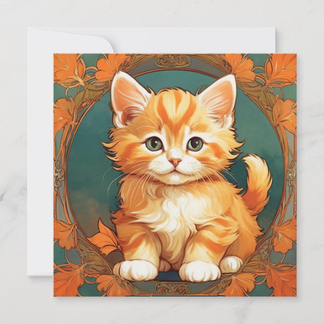 Invitation Chat orange de style Alphonse Mucha (Devant)