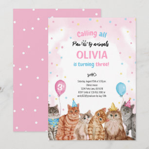Invitation Chat Pawty Animaux Fille Anniversaire