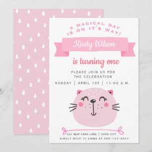 Invitation Chat rose   ANNIVERSAIRE DE ENFANT