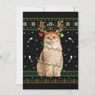 Invitation Chat Ugly Xmas Sweater Lighting Père Noël Chat Noë