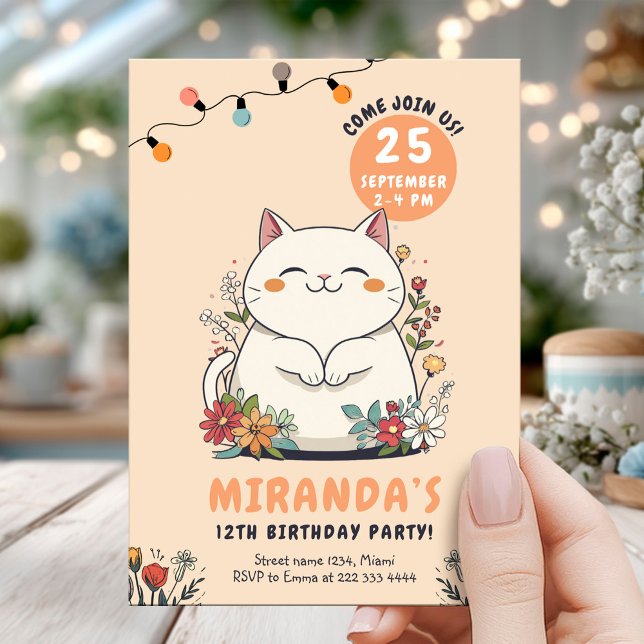 Invitation Chat Whimsal Floral Pastel Anniversaire (Créateur téléchargé)