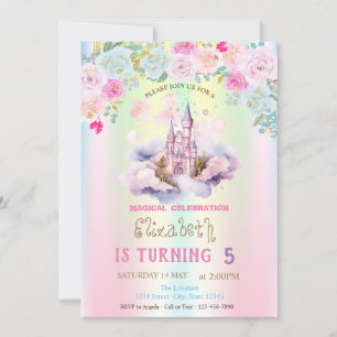 Invitation Château à l'aquarelle Fleurs Iridescentes Anniver
