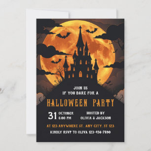 Invitation Château Avec Pleine lune, Nuit, Bateau, Halloween