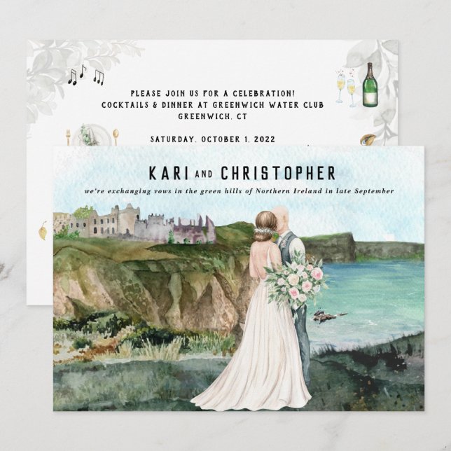 Invitation Château Côtier de Bord de Mer | Réception de Maria (Devant / Derrière)