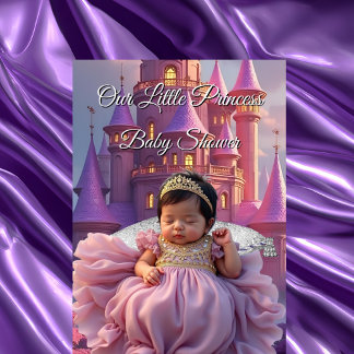 Invitation Château de Baby Shower Princesse Or Violet