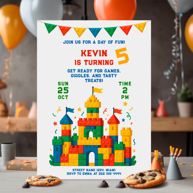 Invitation Château de bloc coloré Anniversaire (Créateur téléchargé)