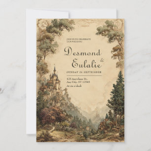 Invitation Château de conte de fées à l'aquarelle de style vi