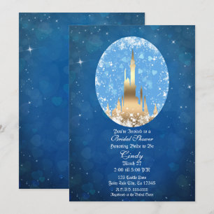 Invitation Château de conte de fées bleu or scintillant enter