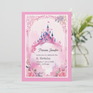 Invitation château de conte de fées de princesse rose