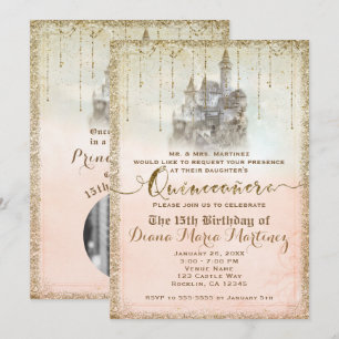 Invitation Château de conte de fées pailleté or 15 Photo de Q