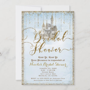 Invitation Château de conte de fées pailleté or bleu pour ent