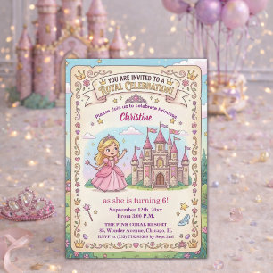 Invitation Château de Conte de Fées Princesse 6ème Anniversai
