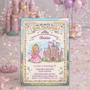 Invitation Château de Conte de Fées Princesse 7ème Anniversai