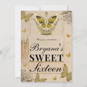 Invitation Château de conte de fées vintage Papillon doré 16