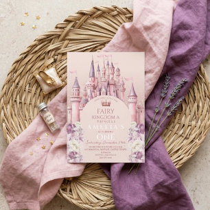 Invitation Château de dessin animé pastel Fée Premier 1er Ann