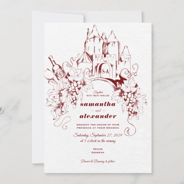 Invitation Château de France Vigne Vignoble Vignoble Mariage (Devant)