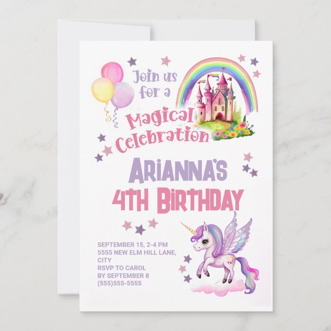 Invitation Château de la Petite Fille 4e anniversaire (Devant)