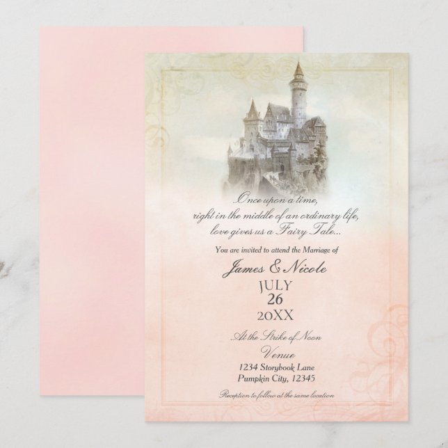 Invitation Château de Mariage de Conte de Fées Rose Rêveur Li (Devant / Derrière)