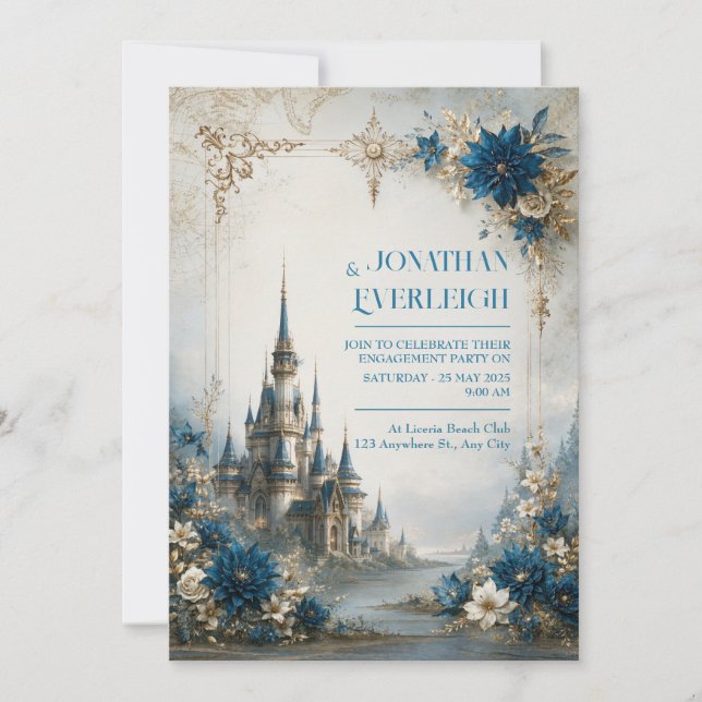 Invitation Château de mariage Fleur de saphir (Devant)