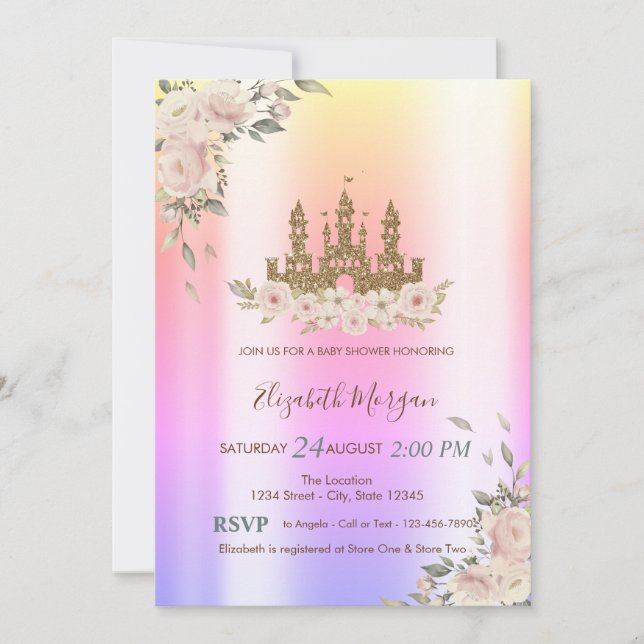 Invitation Château de Parties scintillant d'or, Etoiles, Baby (Devant)
