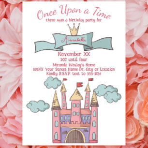 Invitation Château de Princesse de Conte de Fées Rose Mignon