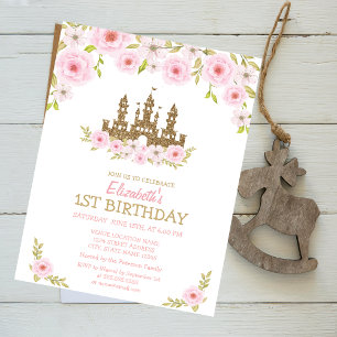 Invitation Château de Princesse Pailleté d'Or, Fête d'Anniver