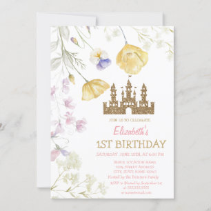 Invitation Château de Princesse Paillettes Dorées Anniversair