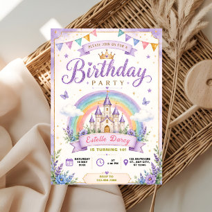 Invitation Château de Princesse Pastel pour Anniversaire